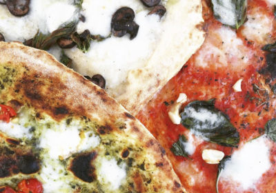 Trio of pizzas from Fiamme Pizza Napoletana (Credit: Adam Lehrman)