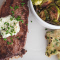 Pan Seared Steak with Scallion Pancakes and Brussels Sprouts at Welcome Diner Tucson (Credit: Jackie Tran)