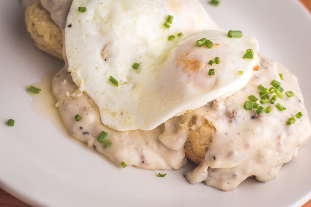 Biscuits and Gravy with two eggs at Welcome Diner Tucson (Credit: Jackie Tran)