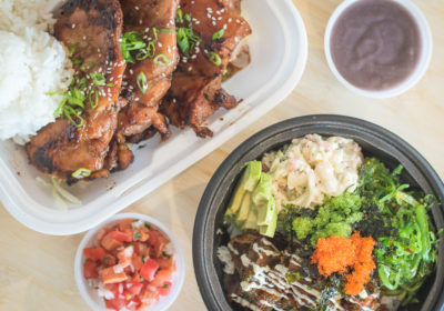 Hawaiian BBQ Chicken Plate and Poke Bowl at Island Lunch Plate (Credit: Jackie Tran)