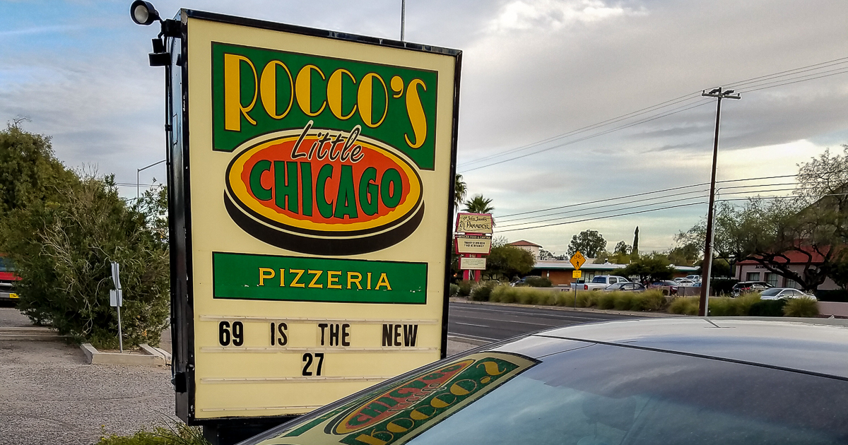 Sign at Rocco's Little Chicago Pizzeria (Credit: Jackie Tran)