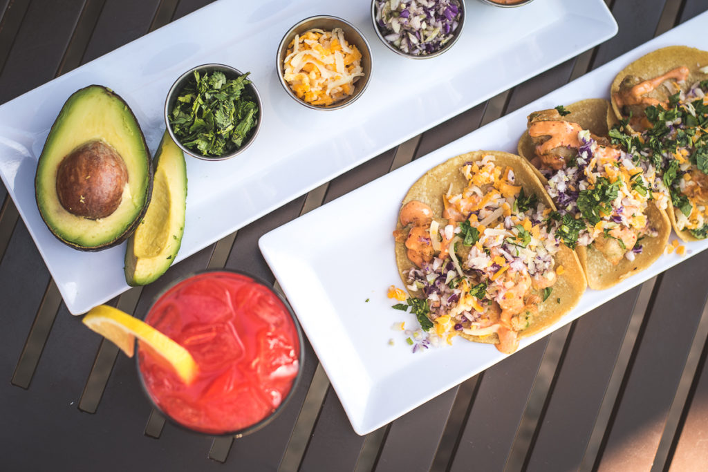 Crispy Avocado Taco Grande Platter and strawberry limón agua fresca at Seis Kitchen and Catering (Credit: Jackie Tran)