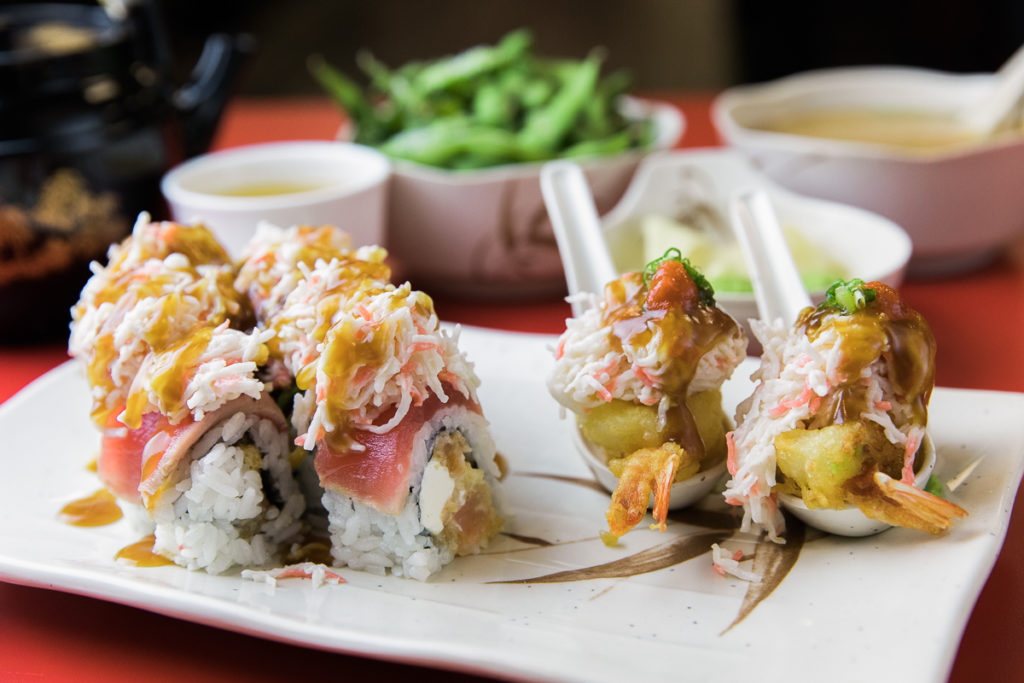 Nan Madol Roll and Upside Down Shrimp at IOU Sushi IV (Credit: Taylor Noel Photography)