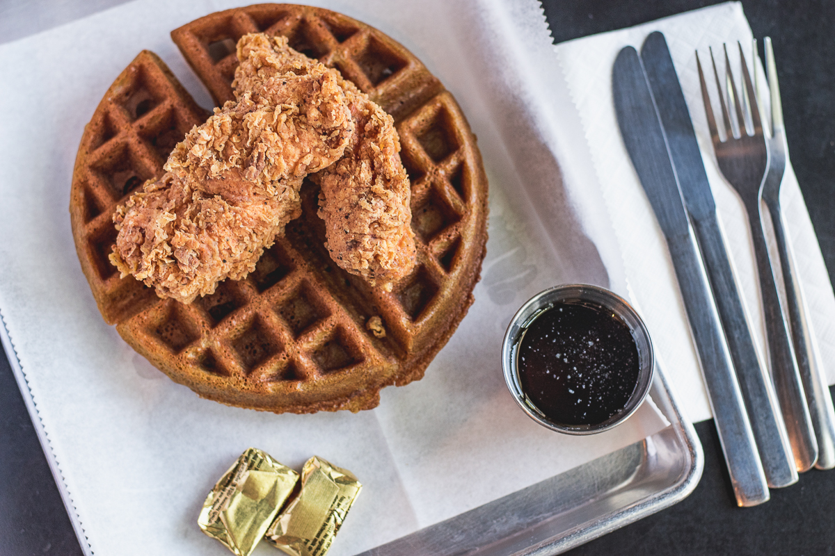 Chicken & Waffle with Bourbon Maple Syrup at the Drunken Chicken (Credit: Jackie Tran)