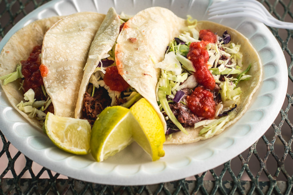 Birria, Machaca, and Cabeza Tacos at Anita Street Market (Credit: Jackie Tran)