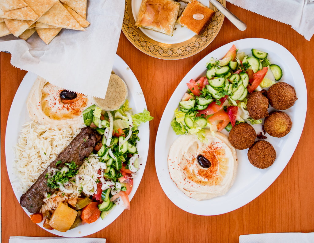Kafta Kebab Plate and Falafel Plate at Caravan Grill (Credit: Jackie Tran)