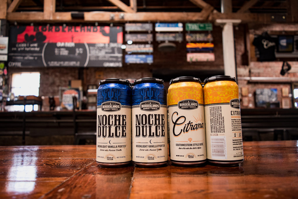 Noche Dulce Moonlight Vanilla Porter and Citrana Southwestern Style Gose cans at Borderlands Brewing Co. (Credit: Jackie Tran)