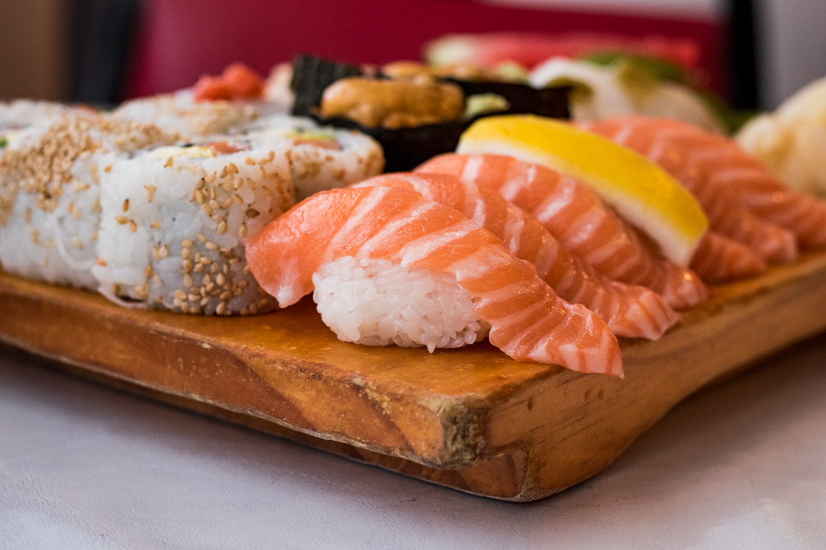 Salmon nigiri sushi and a Philly Roll at Yamato (Credit: Jackie Tran)