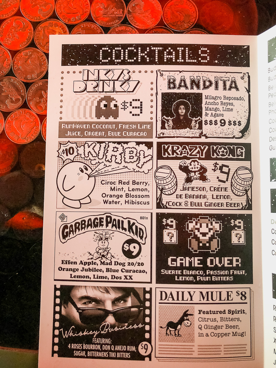 Cocktail menu at Cobra Arcade Bar (Credit: Melissa Stihl)