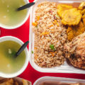 Soup, fried rice, tostones, and fried chicken at Asian Sofrito (Credit: Jackie Tran)
