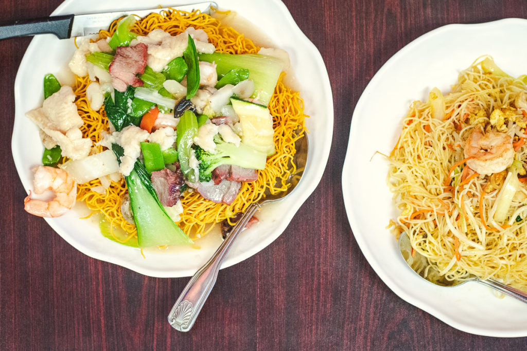 Canton Style Pan-Fried Noodles and Singapore Curry Rice Noodles at Asian Spice (Credit: Jackie Tran)