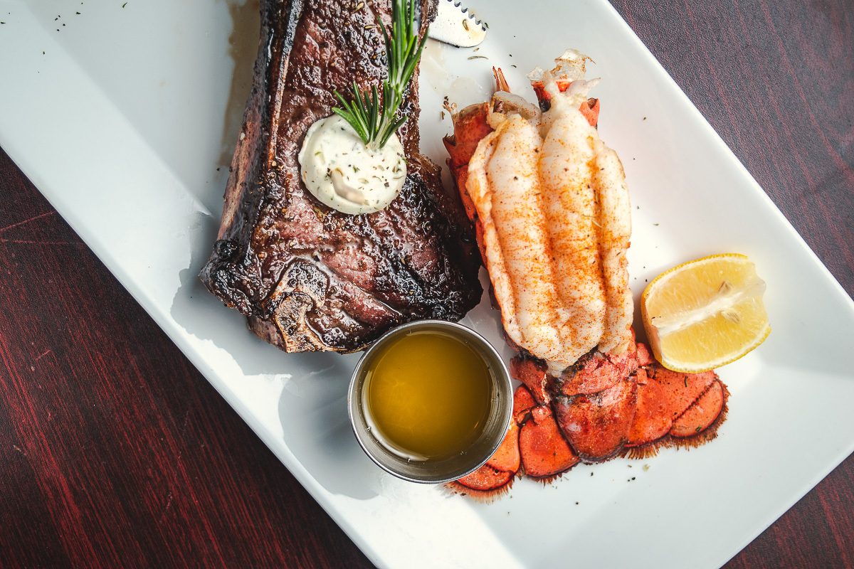 Dry-aged NY strip steak and lobster tail at the Horseshoe Grill (Credit: Jackie Tran)
