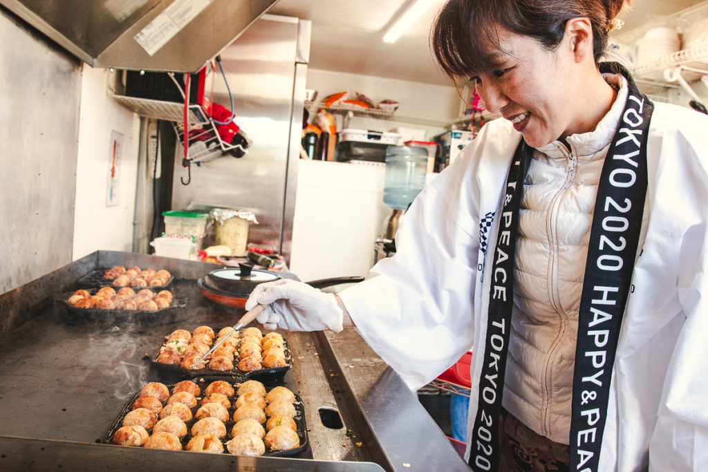 Tomomi Katz making takoyaki in the food truck Takoyaki Balls (Credit: Jackie Tran)