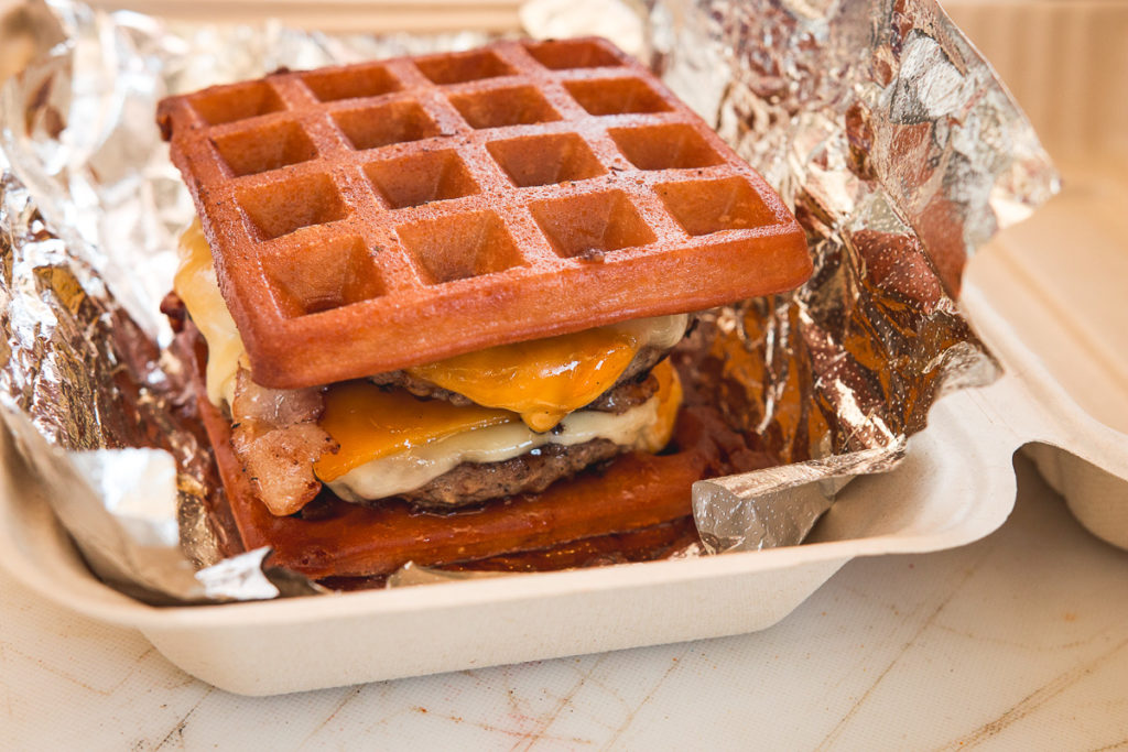 Double Waffle Burger at Foxy Roxy's Chicken n Cone (Credit: Jackie Tran)