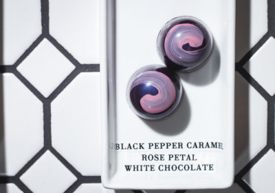 Black Pepper Caramel Rose Petal White Chocolate bon bons at Monsoon Chocolate (Credit: Jackie Tran)