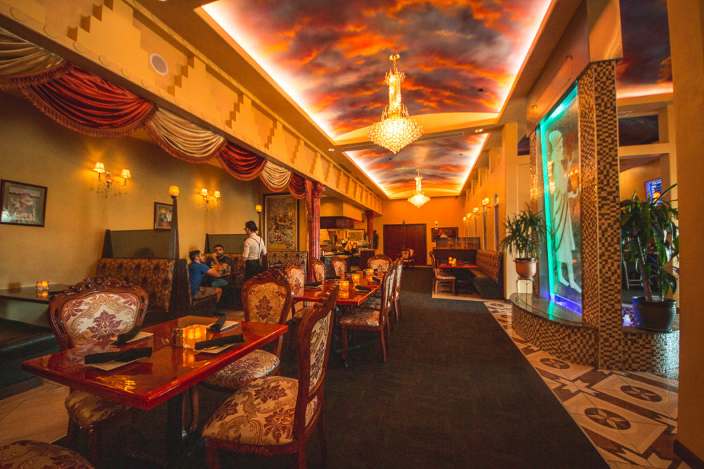 dining room with persian rug