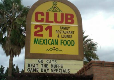 Sign at Club 21 Mexican Food