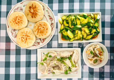 Pork with Scallion Pie, Cold Cucumber Salad, and Dumplings at Jewel's Noodle Kitchen