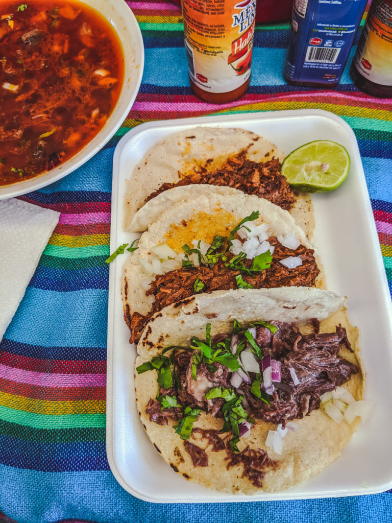 Borrego al Horno and assorted tacos at Chapo's Cocina at the Tohono O'odham Swap Meet (Credit: Jackie Tran)