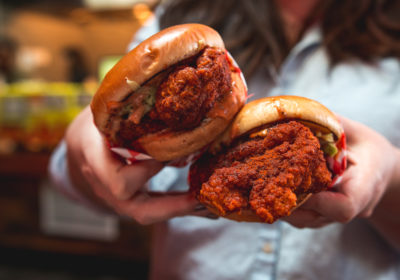 Pops Hot Chicken sandwiches at American Eat Co. (Credit: Jackie Tran)