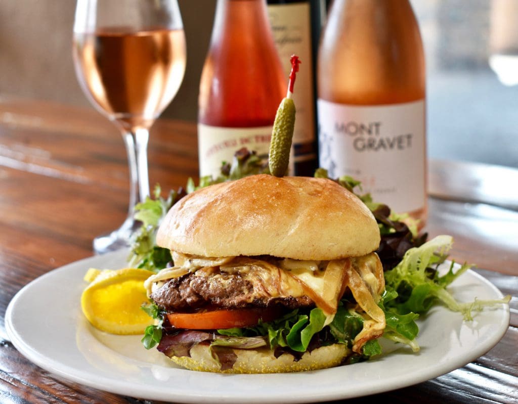 a burger and a few bottles of wine