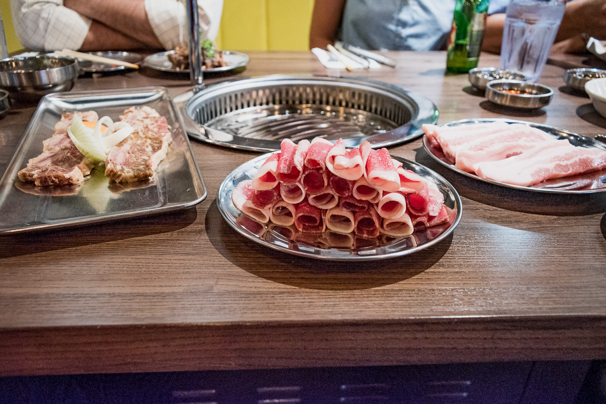 LA Galbi, Prime Brisket, and Prime Pork Belly at 7 Ounce Korean Steakhouse (Credit: Jackie Tran)