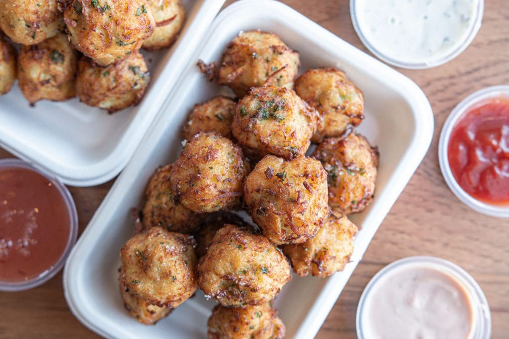 Housemade tater tots at Divine Bovine in Tucson (Photo by Adam Lehrman)