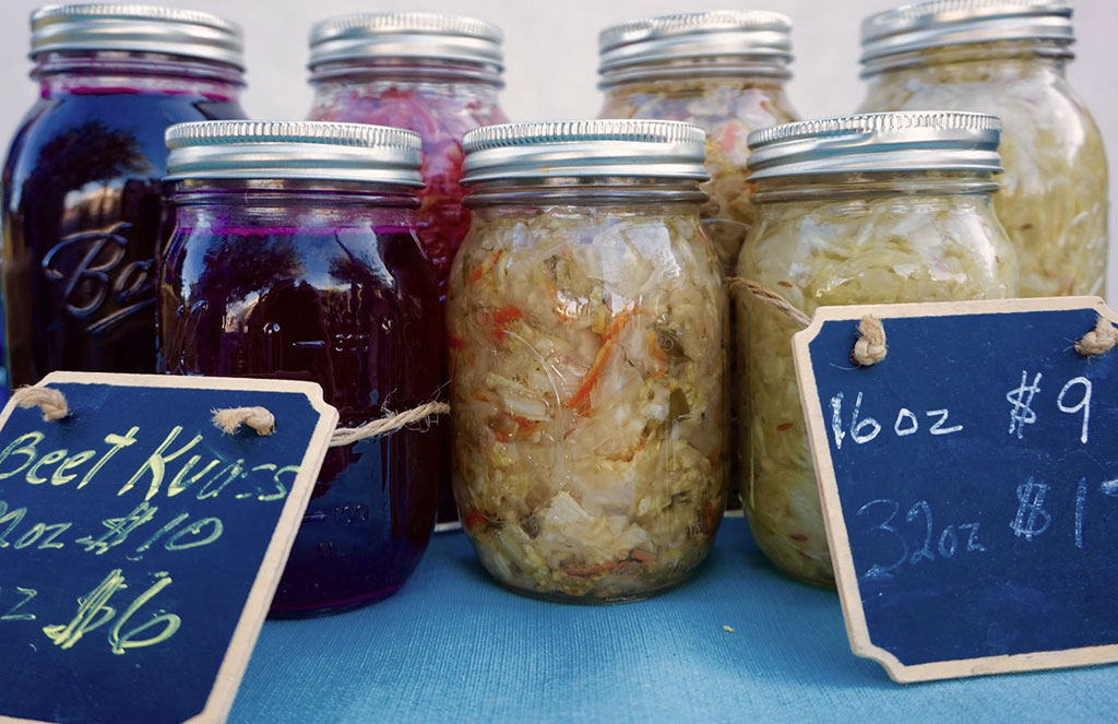 Fermented products from High Energy Agriculture include sauerkraut and beet kvass (Credit: Jennifer Rothschild)