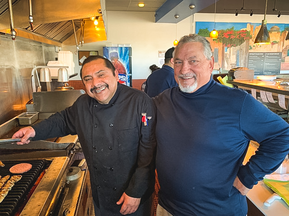 Chef Suarez with owner Mike Cotsones at Pappoule's (Credit: Max McConkey)
