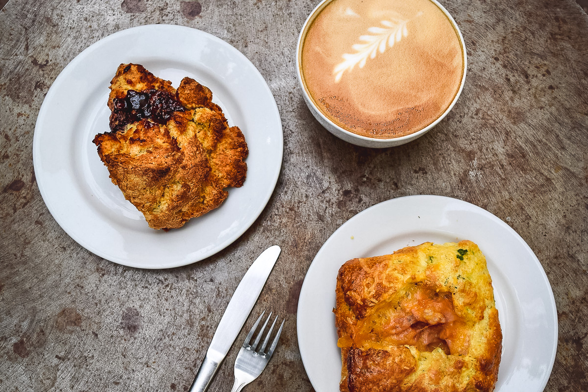 Raging Sage Almond and Savory Scones with a Hot Latte (Credit: Dana Sullivan)