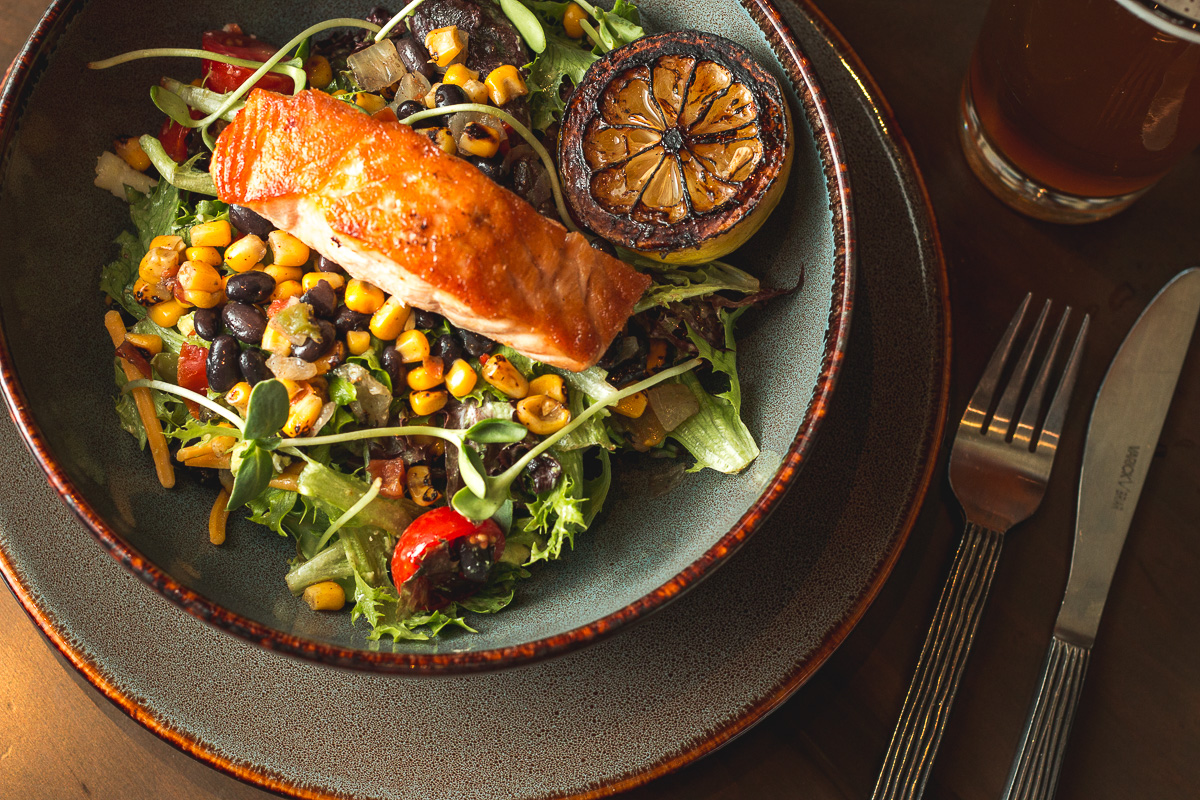 Southwest Grilled Salmon Salad at Ranch House Grill & Brewery