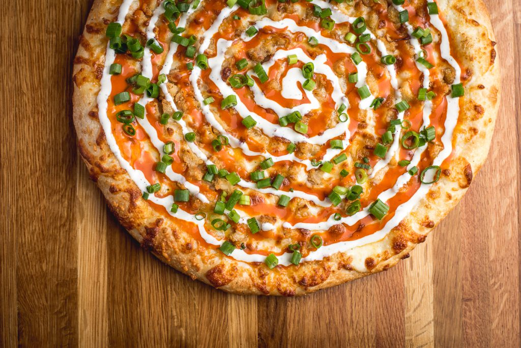 an overhead picture of pizza