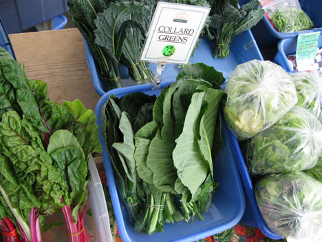 Chard, collards, and bagged salad greens from La Oesta Gardens
