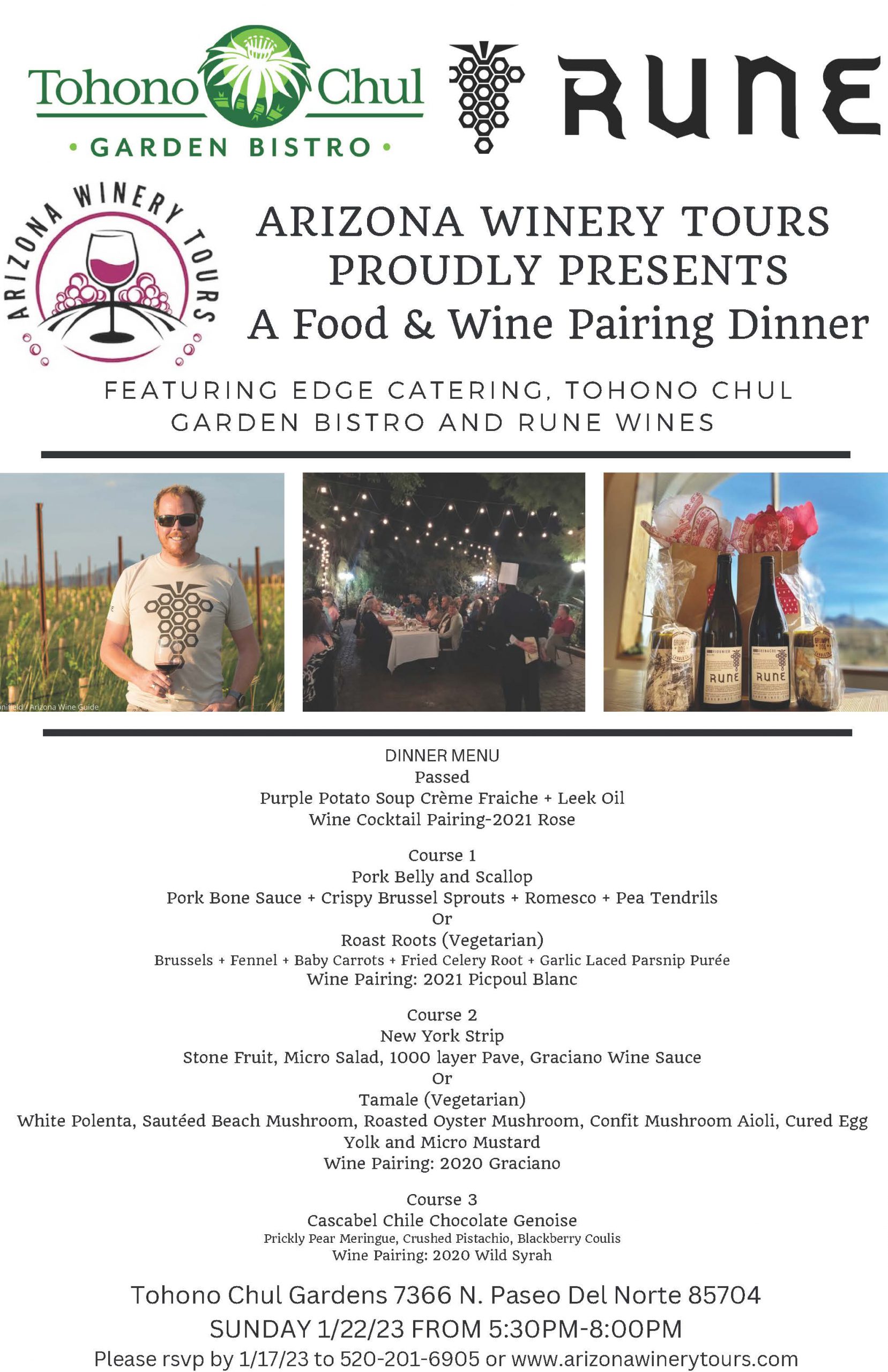 Arizona Winery Tours presents its 2023 food & wine pairing dinners