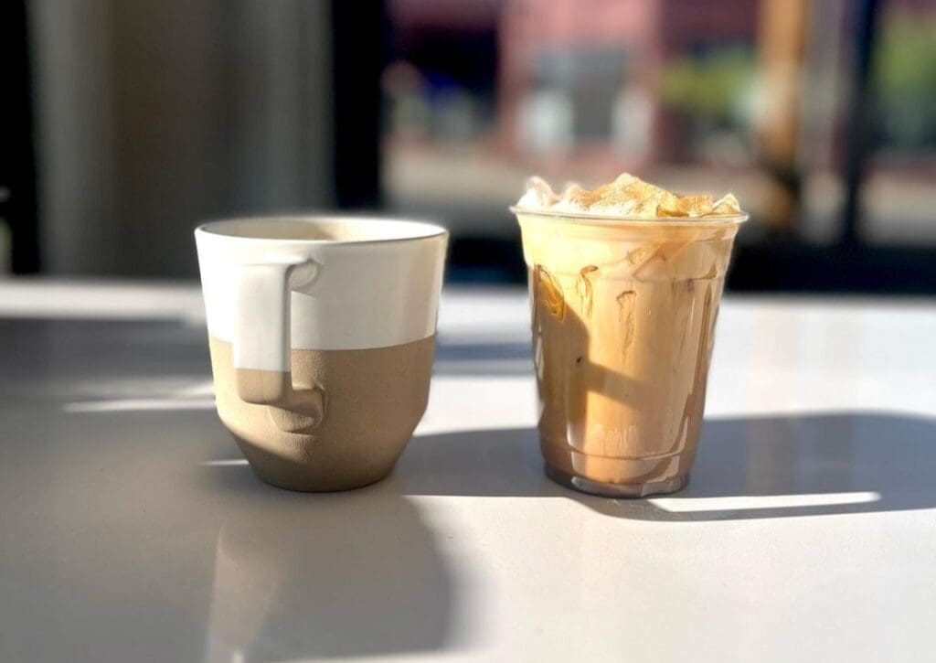 a cup of coffee on a table