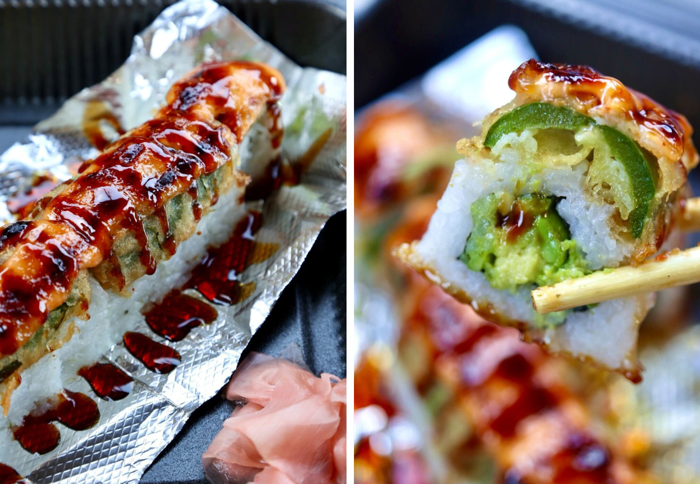 a close up of sushi