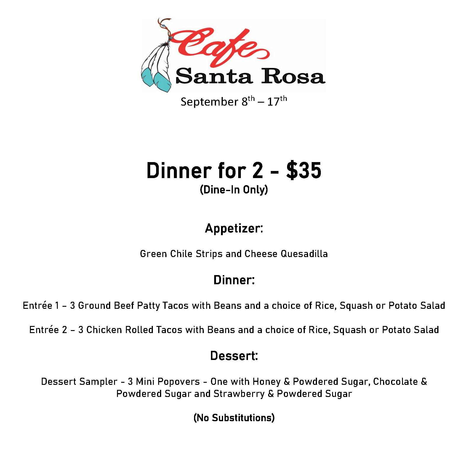 Cafe Santa Rosa SRW menu