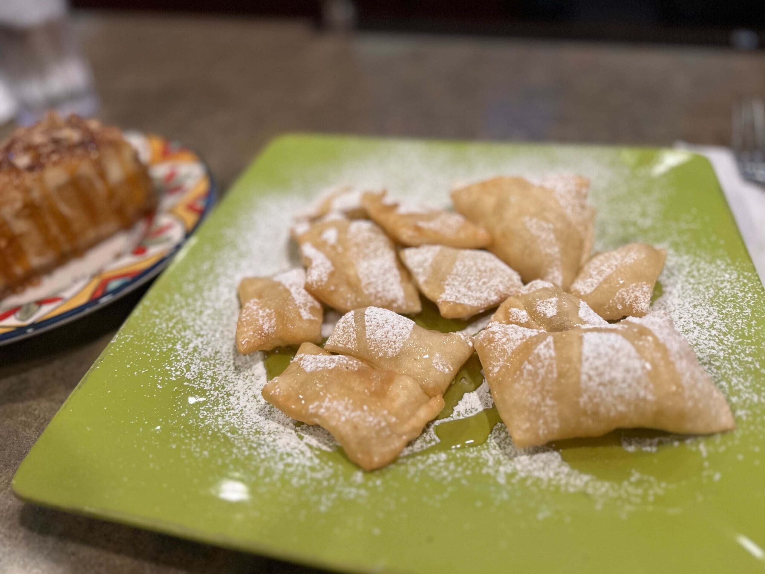 a plate of food with a slice cut out
