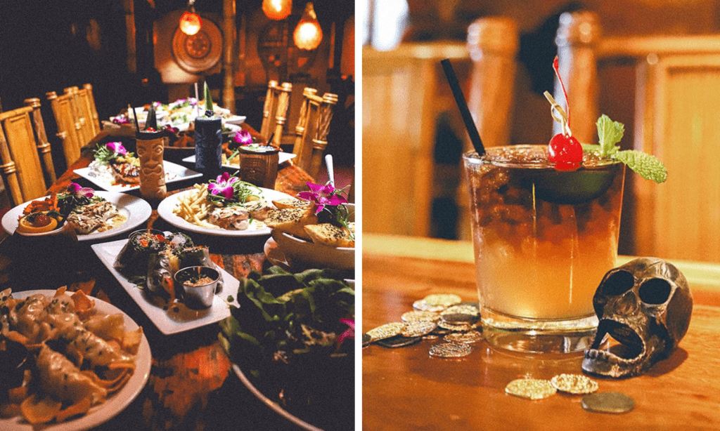 a table topped with plates of food