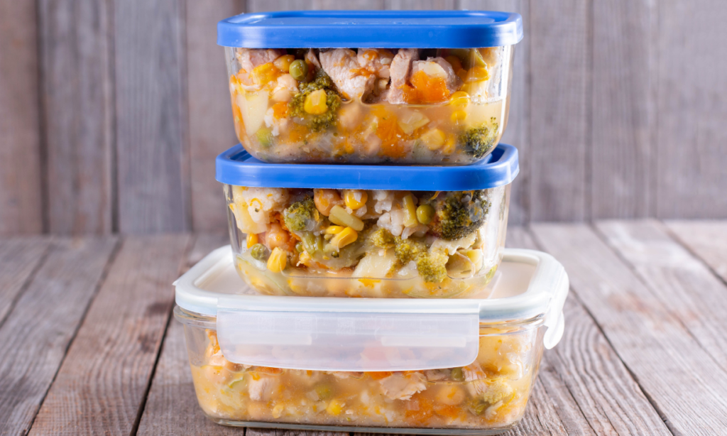 a plastic container of food