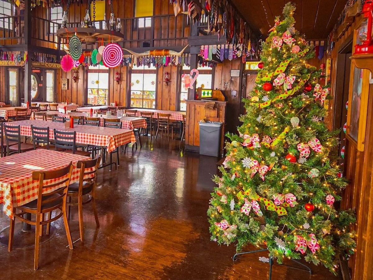 a store inside of a wooden table