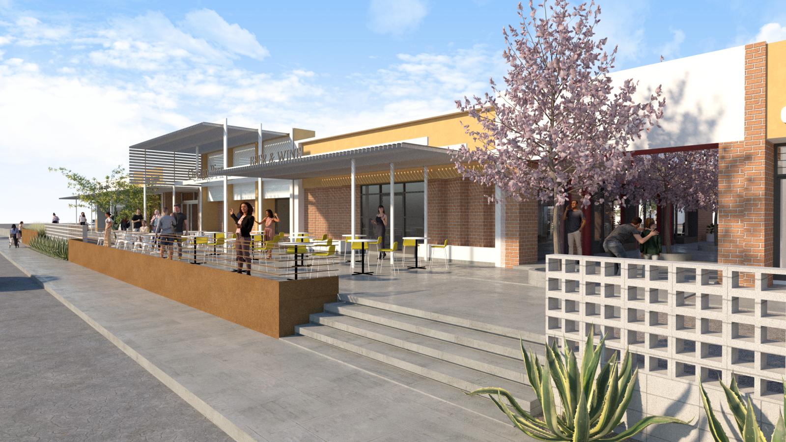 a building with palm trees