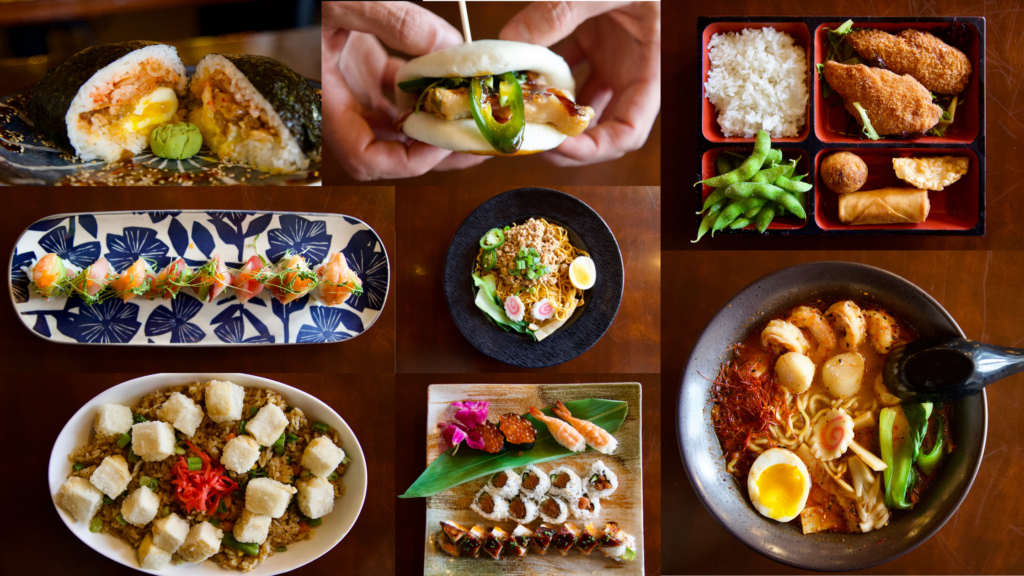 Collection of dishes from a Japanese restaurant