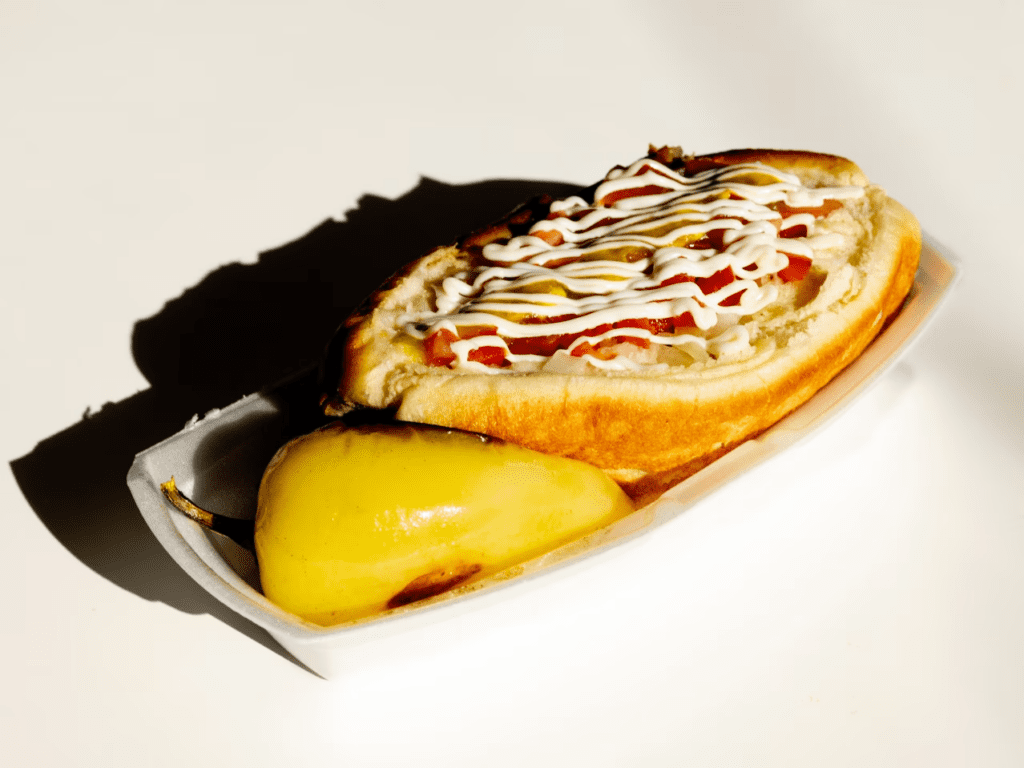 A Sonoran hot dog at El Güero Canelo (Photo by Cassidy Araiza for WSJ)