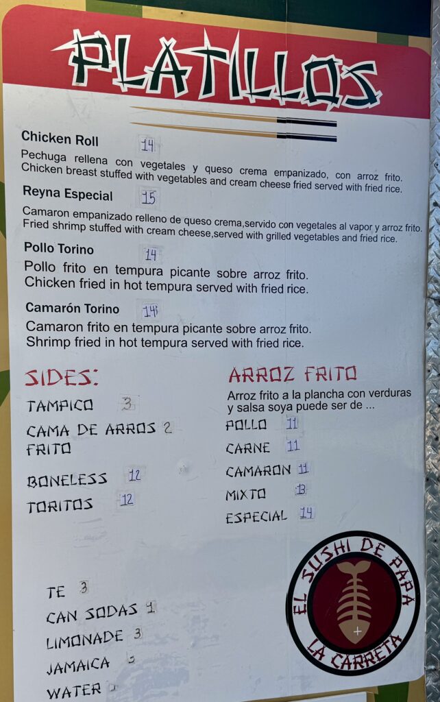 El Sushi de Papá La Carreta menu (Photo by Elian Macias Parada)