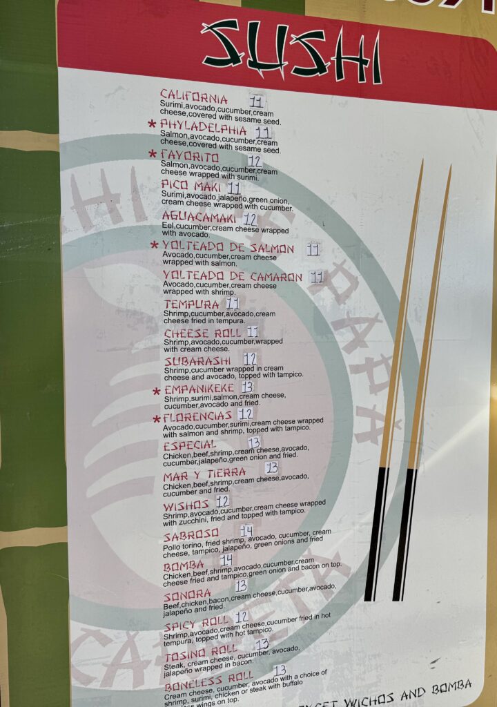 El Sushi de Papá La Carreta menu (Photo by Elian Macias Parada)
