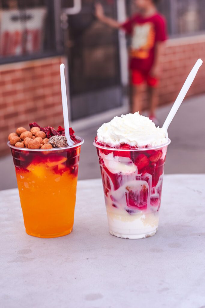 Mangoyada and fresas lechera raspado at Oasis Fruit Cones (Photo by Jackie Tran)