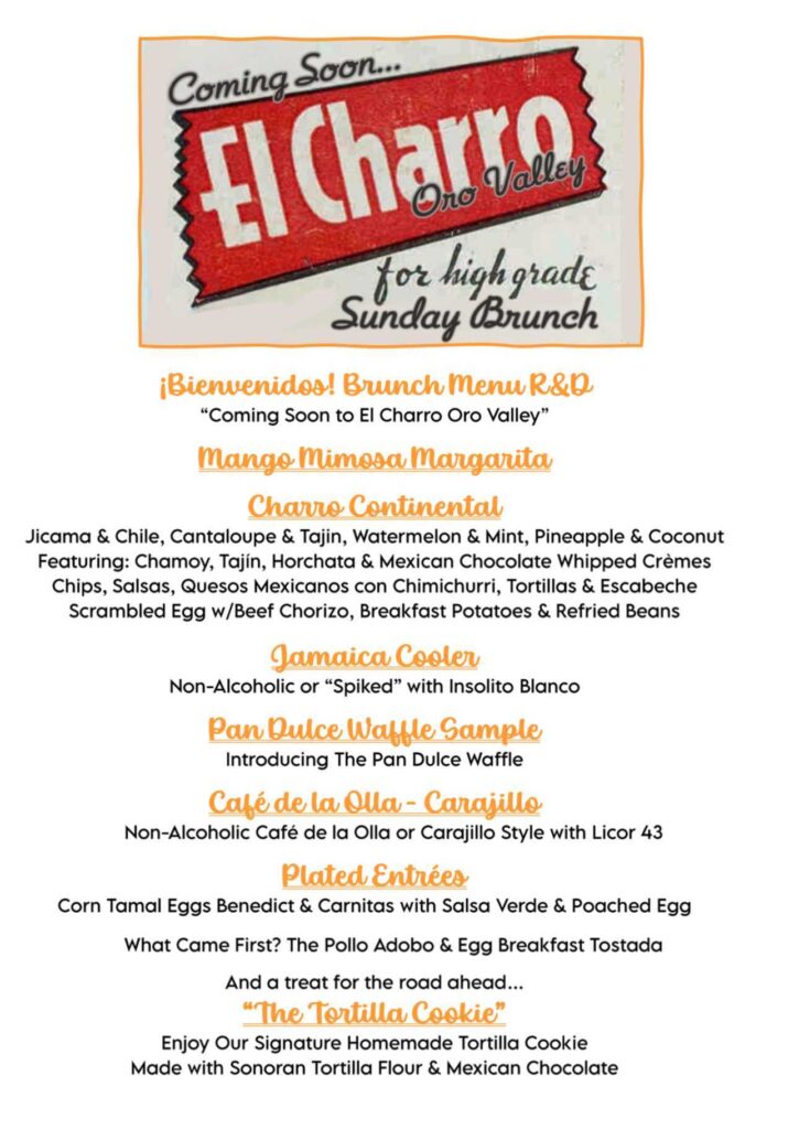R&D "Breakfast For Dinner" Menu (Photo courtesy of El Charro Café)