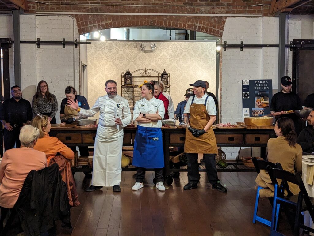 Chefs Mario Marini and Nicole Zerbini presenting to the Gastronomic Union of Tucson (Photo courtesy of Tucson City of Gastronomy)