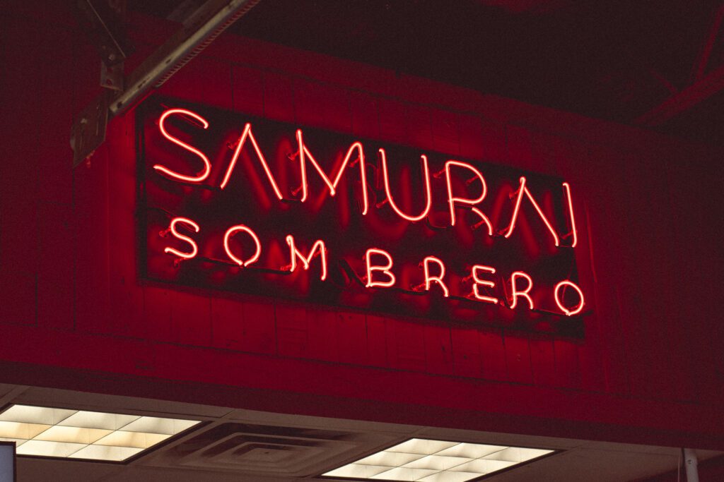 Neon sign at Samurai Sombrero (Photo by Jackie Tran)